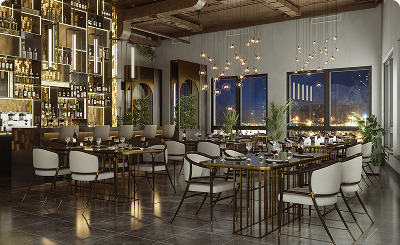 Cozy dining area with city view